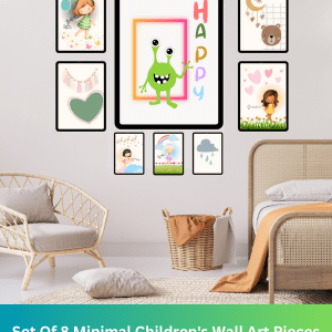 Set Of 8 Minimal Childrens Wall Art Pieces